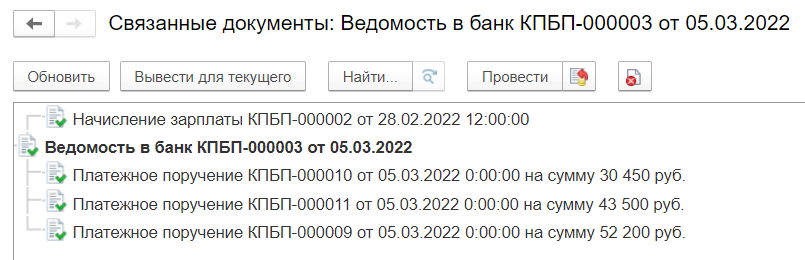 Выплата зарплаты через банк (без зарплатного проекта) в программе Бухгалтерия 3.0