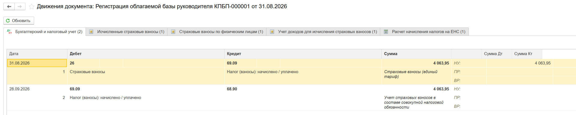 Страховые взносы единоличного директора